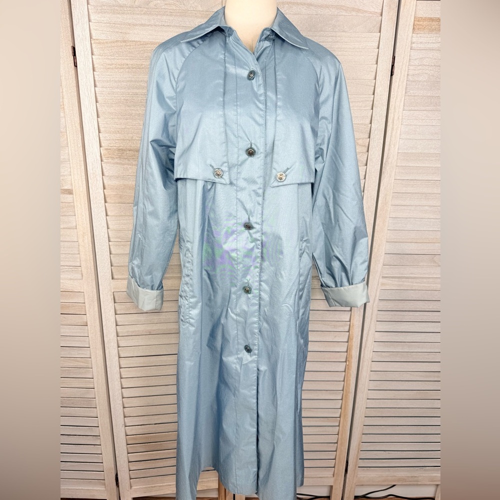 FLEET STREET (petite) Women's Vintage 80's Ultrasheen Trench/Rain Coat Blue-6P
